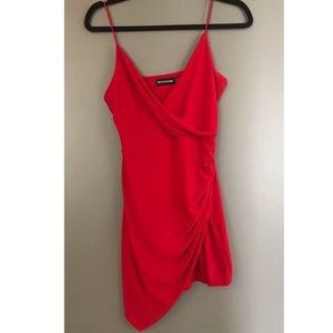 Side ruched asymmetrical mini dress